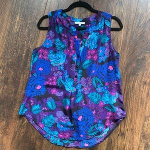 Floral Sleeveless Top - Purple and Blue